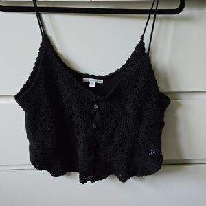 American Eagle Black Crochet Camisole Womans Size Medium  Oversized Boho
